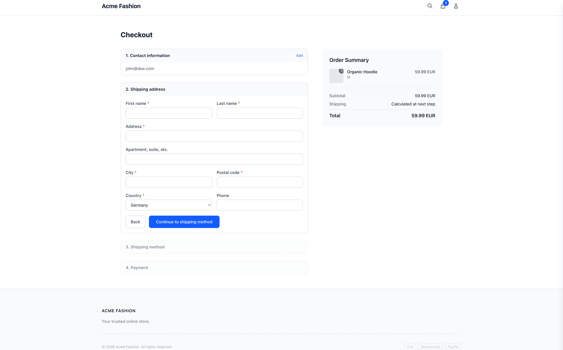 Multi-step checkout with order summary