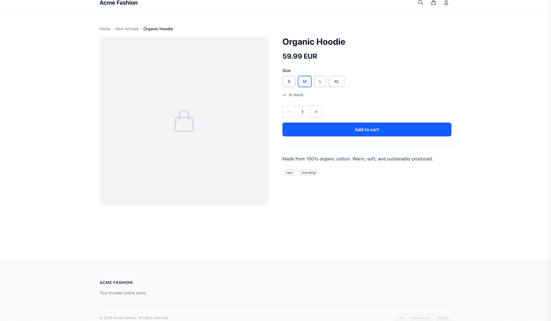 Product detail page with variant selection