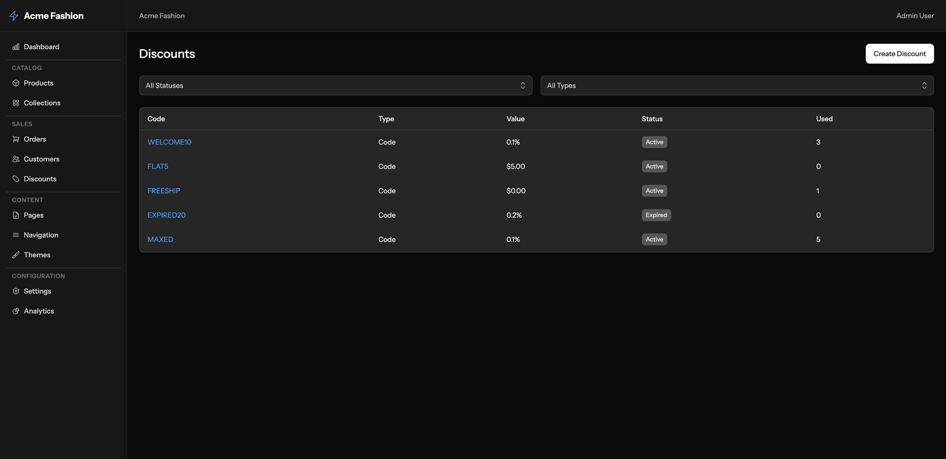 Admin discount management