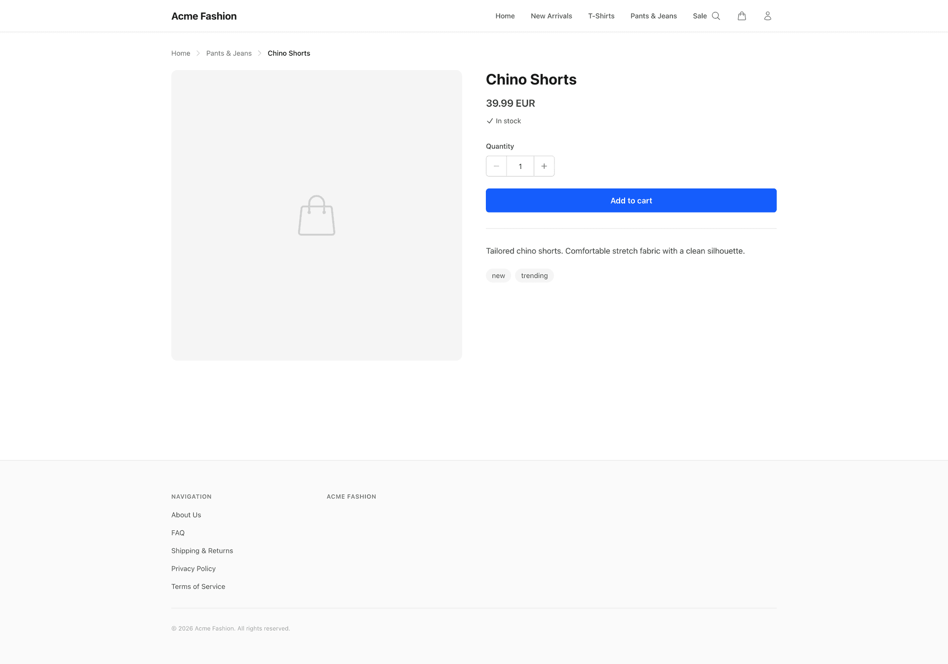 Product detail page with variant selection