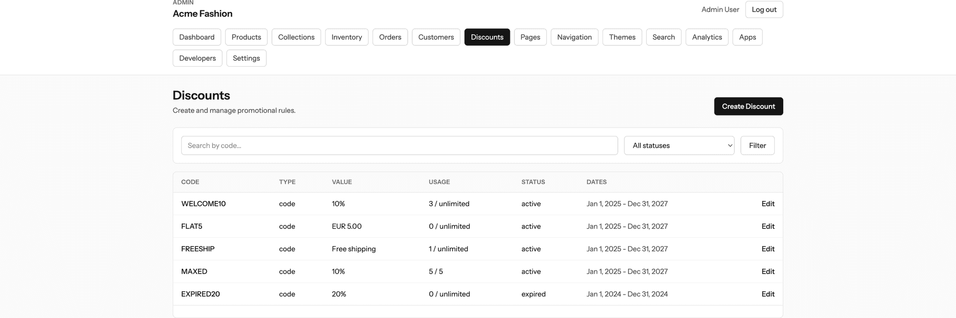 Admin discount management