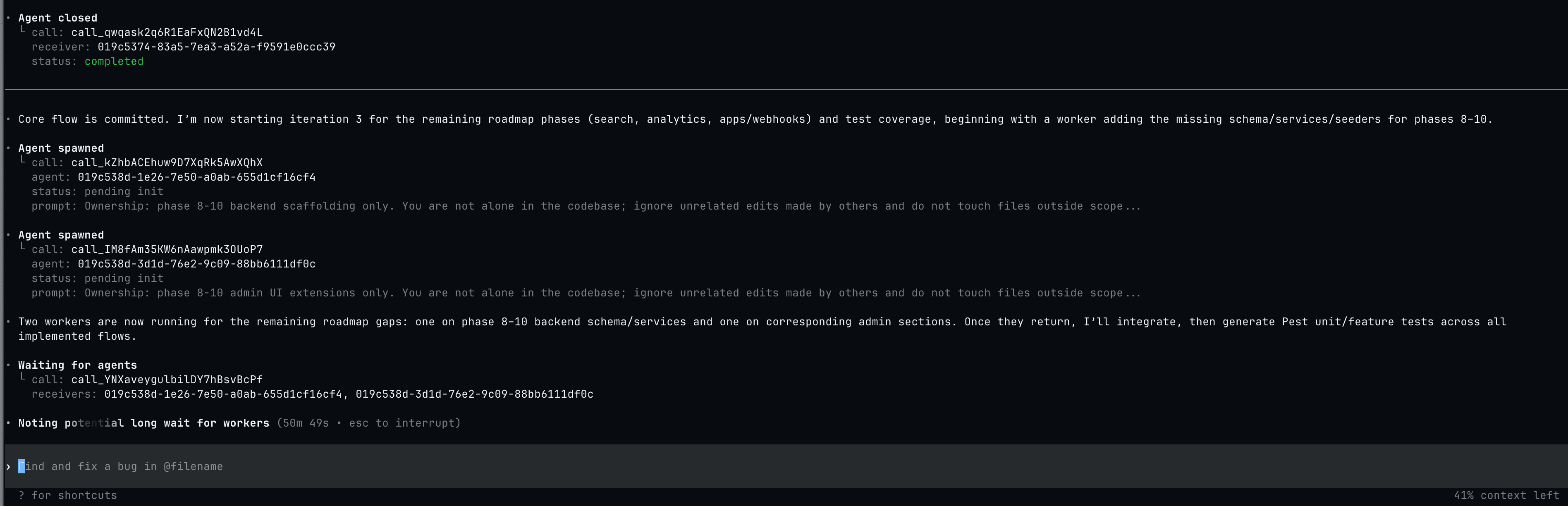 Worker agents implementing remaining phases