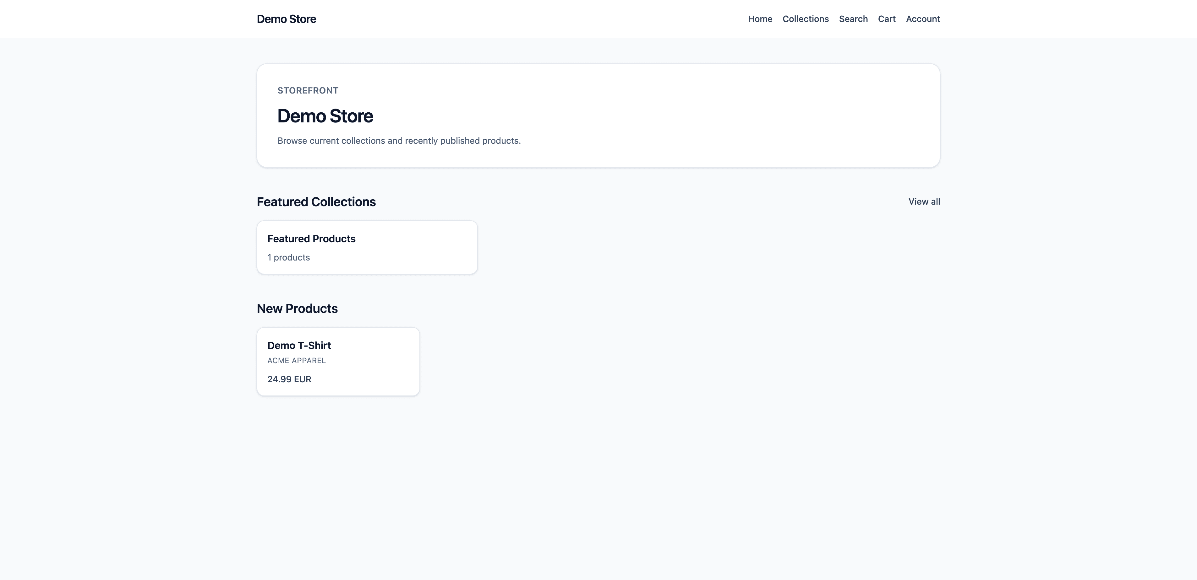 Minimal storefront homepage